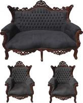 "Casa-Padrino Baroque" svetainės komplektas juoda/ruda - 2 vietų sofa + 2 foteliai - ribotas tiražas!
