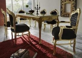 "Casa-Padrino Baroque" valgomojo kambario komplektas juodas/auksinis - valgomojo stalas + 6 kėdės