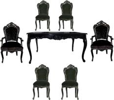 "Casa-Padrino Baroque" valgomojo komplektas juoda/juoda - Valgomasis stalas + 6 kėdės