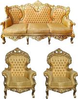 "Casa-Padrino" baroko stiliaus svetainės komplektas "Versailles Gold Pattern/antique gold" - 3er sofa + 2 foteliai - svetainės komplektas