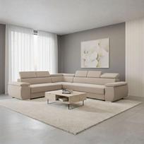 "Dantino" kampinė sofa su miego funkcija ir lovos dėže, sofa su 5 sėdimomis vietomis ir tvirtu užvalkalu, L formos sofa-lova, moderni sofa, 318 x 255 x 79/95 cm (pagrindinis audinys, smėlio spalvos)