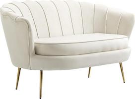 "HOMCOM" dvivietė sofa su porankiais, žiedlapio formos atlošu, stora minkšta sofa, moderni dvivietė sofa su aksomo atvaizdu, metalinėmis kojomis, skirta svetainei, 130 x 77 x 77 cm, kreminės baltos spalvos