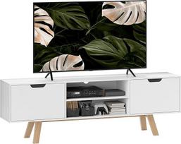 "Homcom" TV spintelė, spintelė su stalčiais ir atviromis lentynomis, MDF, balta, 150 x 39 x 50 cm