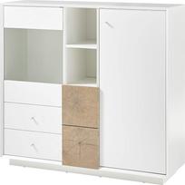 "Robas Lund" svetainės kambario spinta Aukštoji lenta Balta matinė svetainės kambario spinta su ąžuolo apdailos efektu Š x V x G 122 x 113 x 40 cm