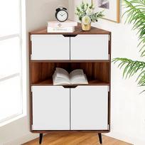 "sogesfurniture" knygų spinta su durimis, 3 aukštų medinė knygų spinta, trikampė stovinti lentyna, kampinė lentyna, sandėliavimo lentyna svetainei, miegamajam, biurui