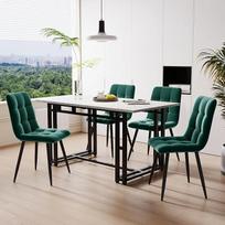 120 x 70 cm valgomojo stalo su 4 kėdėmis komplektas, modernus virtuvės valgomojo stalo komplektas, juodas geležinis stalas (tamsiai žalios valgomojo kambario kėdės)