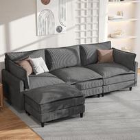 APICIZON sofa su miego funkcija, "Cloud" sofa, L formos sofa, kampinė sofa 275 x 132 x 80 cm, XXL sofos, svetainės lova, šoninis žurnalų laikymo krepšys, pilka