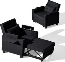 CLIPOP sofa-lova, 3-in-1 miegamasis krėslas su lovos funkcija, išskleidžiama sofa su miego funkcija su USB-C, 3 lygių reguliuojamu atlošu (105°-160°), laikymo vieta ir gėrimų laikikliu (lininė, juoda)