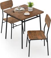 GIANTEX valgomojo stalas su 2 kėdėmis, 70 x 70 cm, 70 x 70 cm, virtuvės stalas, valgomojo stalas su lentynėle, metalinio rėmo valgomojo grupė, virtuvės baro sėdimųjų vietų rinkinys (kaimiškai ruda)
