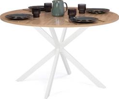IDMarket - ALIX apvalus valgomojo stalas 6 asmenims Medžio ir baltos spalvos voratinklio pagrindas 110 cm