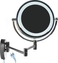 KXD3132-10x LED sieninis veidrodis Kosmetikos veidrodis 8,5 colio 10 kartų padidinimas Apšviestas kosmetikos veidrodis Make-Up skutimosi vonios veidrodis Sulankstomas reguliuojamas chromuotas metalas