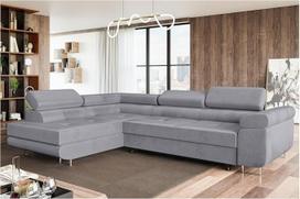 MEBLINI Maliba sofa-lova su lovos dėže, kampinė sofa su miego funkcija, sofa su poilsio funkcija ir galvos atlošais, L formos, kampinė sofa, gyvenamasis peizažas, 277 x 203 x 63 cm, kairė, pilkas aksomas