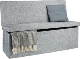 Relaxdays sulankstoma taburetė su atlošu, XL, aukštis x plotis x gylis 73 x 114 x 38 cm, tvirtas sėdynės kubas, kaip kojų atramos suoliukas ir sėdynės kubas, pagamintas iš lino, kaip daiktų laikymo dėžė su dangčiu svetainėje