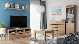 Svetainės komplektas 5 dalių TV žemos sieninės lentos stalviršis Vitrina su stiklo pagrindu Apšvietimas Kavos staliukas 75 x 75 cm, ąžuolas venge Nb.