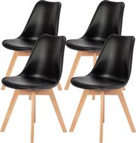 Sweetrcrispy Valgomojo kėdės, 4 komplektas, PU odos kėdės, valgomasis, modernios virtuvės kėdės su medinėmis kojomis, minkštos valgomojo stalo kėdės, valgomojo kėdės valgomajam, virtuvei, modernios juodos spalvos