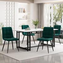 Valgomojo stalo komplektas su 4 kėdėmis 140 x 80 cm, valgomojo komplektas su 4 aksominėmis kėdėmis, virtuvės valgomojo stalas namams ir šeimai, juodos stalo kojos + 4 žalios spalvos kėdės