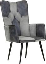 vidaXL Wingback kėdė, TV kėdė, minkšta kėdė, fotelis, svetainės kėdė, pilka, natūrali oda