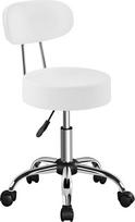 Yaheetech Rolling Stool, darbo taburetė su atlošu, reguliuojamo aukščio 75,5-85 cm, pasukama taburetė su ratukais, nuimamas atlošas, 10 cm storio paminkštinimas, balta