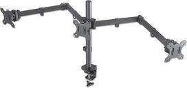Manhattan TV & Monitor Mount, Desk, Double-Link Arms, 3 screens, Screen Sizes: 10-27", Black, Clamp Assembly, Triple Screen, VESA 75x75 to 100x100mm, Max 7kg (each), Lifetime Warranty