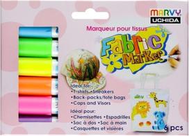 MARVY flomasteriai šviesių audinių dekoravimui #560-6C Fabric Marker Fluo, 6 vnt.