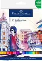 Dvipusiai rašikliai piešimui, akvareliniai, Faber-Castell Gofa Aqua, 12 spalvų