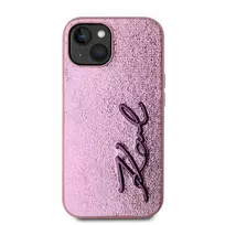 Karl Lagerfeld Wrinkled PU Signature Logo Case for iPhone 15, Pink