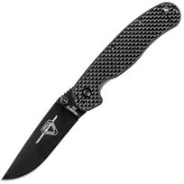 Ontario RAT-2 Folder D2 Black Plain/Carbon Fiber Sulankstomas peilis