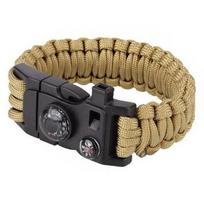 Paracord apyrankė 9" su sagtimi, švilpuku ir kompasu - Kojotas
