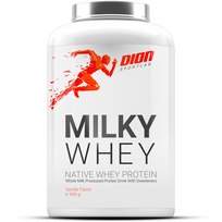 Dion MILKY WHEY Gimtųjų išrūgų baltymai - native whey 900 g Šokolado Balto sk.