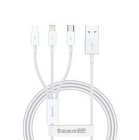 "3in1 Superior Series" Kabelis Usb-a - Usb-c / "iphone Lightning" / Micro Usb 3.5a 0.5 M - Baltas