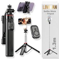 Asmenukių lazda ("Selfie sticks") LIVMAN C13d - daugiafunkcis asmenukių lazdas ir trikojis su nuotolinio valdymo pultu ir LED apšvietimu, 1,3m
