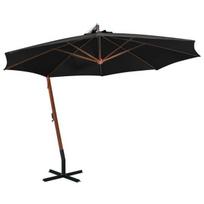 vidaXL Kabantis sodo skėtis su stulpu, juodas, 3,5x2,9m, eglės masyvas