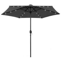 Skėtis su LED lemputėmis ir aliuminio stulpu vidaXL, 270 cm, pilkas