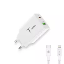 T-Phox Fast charger | 20W | PD, QC | USB-C, USB-A | includes USB-C to Lightning cable | white