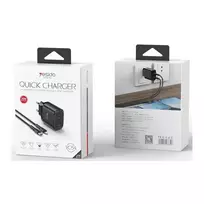 Yesido YC54 travel charger | 20W | PD, QC | USB-C | with USB-C to Lightning cable included | black