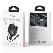 Yesido CAR CHARGER Y71 125W FAST CHARGING 4-in-1 LED + C+iP CABLE 65W BLACK