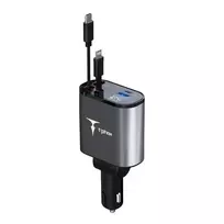 T-Phox Flexit Car Charger | 86W | USB-A, USB-C, Lightning | with built-in USB-C and Lightning cables included | gray