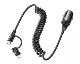 Remax Ruichy RCC356 car charger | 45W | USB-A, USB-C, Lightning | with USB-A to Lightning/USB-C cable included | black