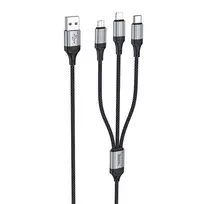 Hoco X102 3-in-1 data transfer and charging cable | USB-A to Lightning, Micro USB, USB-C | 12W | 1m | black