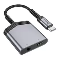 Hoco 2-in-1 USB-C to USB-C / 3.5mm Jack Adapter, 27W, LS39, metal gray