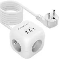 Qoltec Power Cube 6-in-1 extension cord with illuminated switch | 3x AC outlets | 2x USB ports | 1x USB-C PD 20W port | White | 2m cable