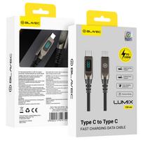 Blavec Kabelis Lumix pleciony – Typ C na Typ C – PD 100W 5A LED display 1,2 metra Apple CarPlay/Android Auto (CLU-CC5BG12)