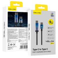 Blavec Kabelis Velox pleciony – Typ C na Typ C – PD 100W 5A LED display 1,2 metra Apple CarPlay/Android Auto (CVE-CC5B12)