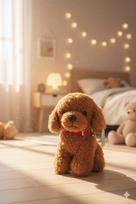 Minkštas žaislas šuo Maltipoo garbanotas šuniukas su antkakliu šviesiai rudas 23 cm 23
