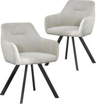 "B&D home® Cyrus" valgomojo kėdės, 2 vnt. - minkštos kėdės su porankiais, velvetinis audinys, šviesiai pilka spalva, tvirtas metalinis rėmas, juoda spalva, moderni pramoninė virtuvės, valgomojo ir svetainės išvaizda