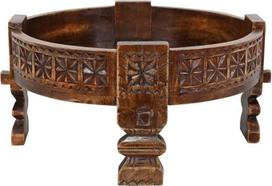 "Casa Moro Rakim" rytietiškas šoninis staliukas 50 cm skersmuo x 26 cm aukštis CHAKKI staliukas pagamintas iš medžio masyvo, drožinėtas antikvarine išvaizda Maroko grindų staliukas Kavos staliukas Sofos staliukas MA44-31