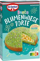 "Dr. Oetker" spalvotų gėlių pievos tortas: Kepimo mišinys pavasariniam moliniam tortui su persikais ir dekoratyvinėmis gėlėmis iš cukraus, 337 g