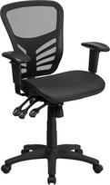 "Flash Furniture" vadovo kėdė su reguliuojamais porankiais, universali, pasukama, vidutinio aukščio nugara, skaidri, juoda, metalinė, tinklinė 58,4 x 72,4 x 111,3 cm