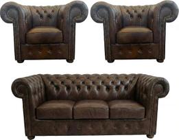 "Generisch Chesterfield CASA" 3 sėdimųjų vietų, 2 x foteliai, klasikiniai, rudi - 200 cm, 105 cm - itališka natūrali oda - rankų darbo Lenkijos manufaktūroje - prabangus svetainės dizainas
