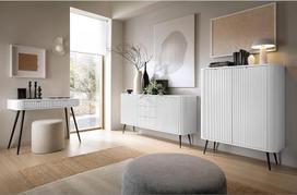 "Lomadox" namų baldų komplektas Baltas su grioveliais Konsolinis stalas Staliukas Sideboard Highboard Kojos Metalinės juodos spalvos